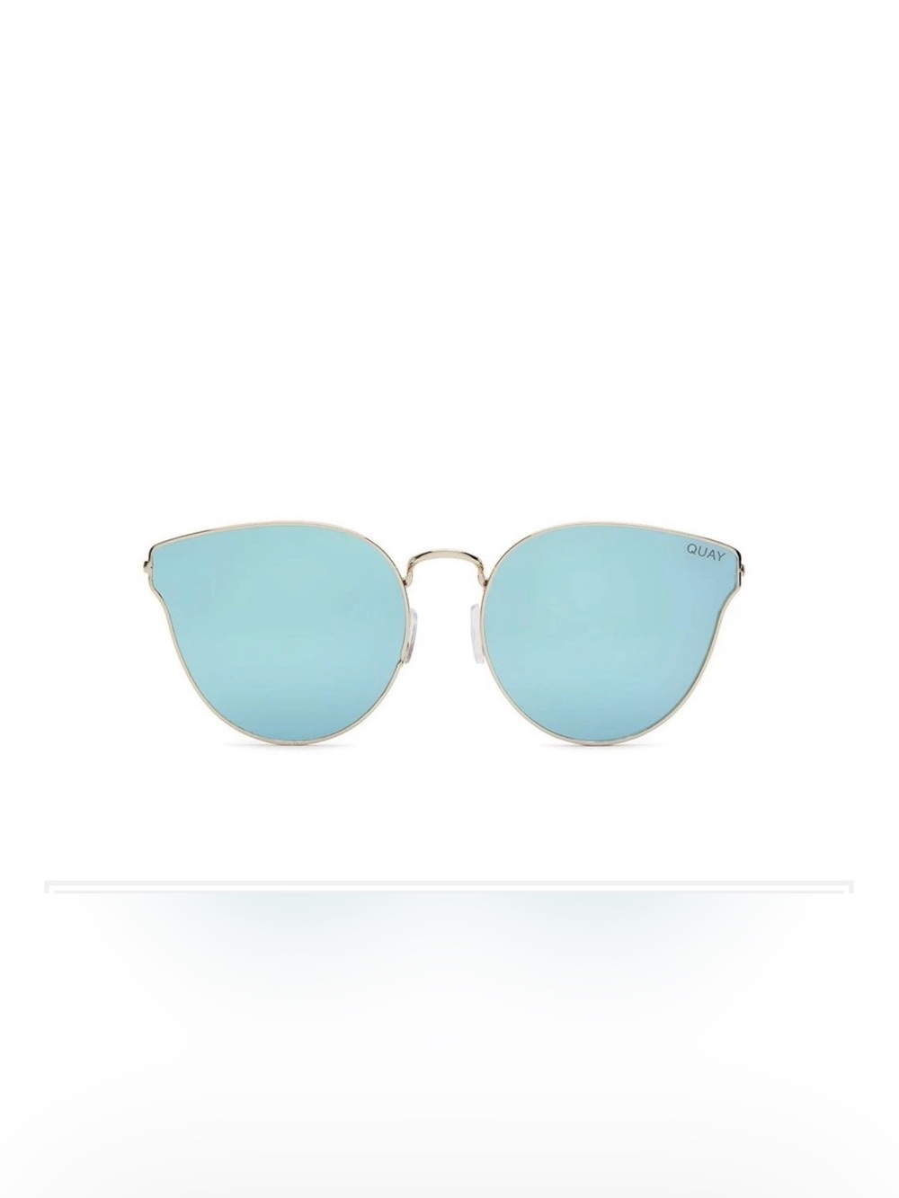 Quay Australia All My Love Gold Frame Mirror Sunglasses Cat Eye Blue Lenses
